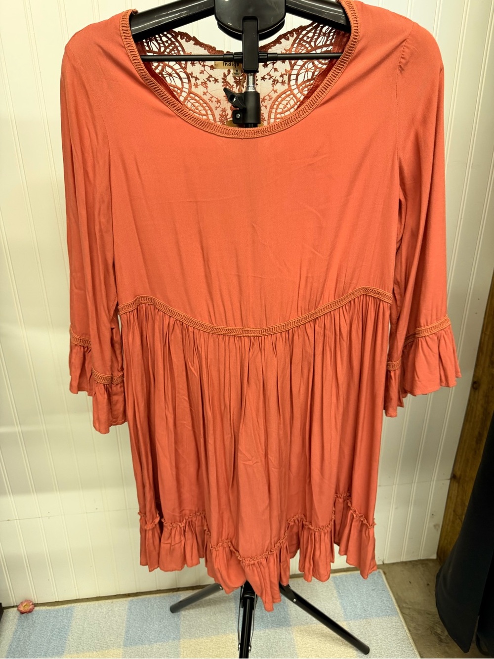 indigo soul Coral Ruffled Crochet-Back Tunic dress